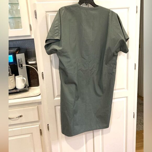 Vince Grey 100% Cotton poplin deep Vee Dolman Sleeve Pocket mini dress size med - Picture 3 of 11